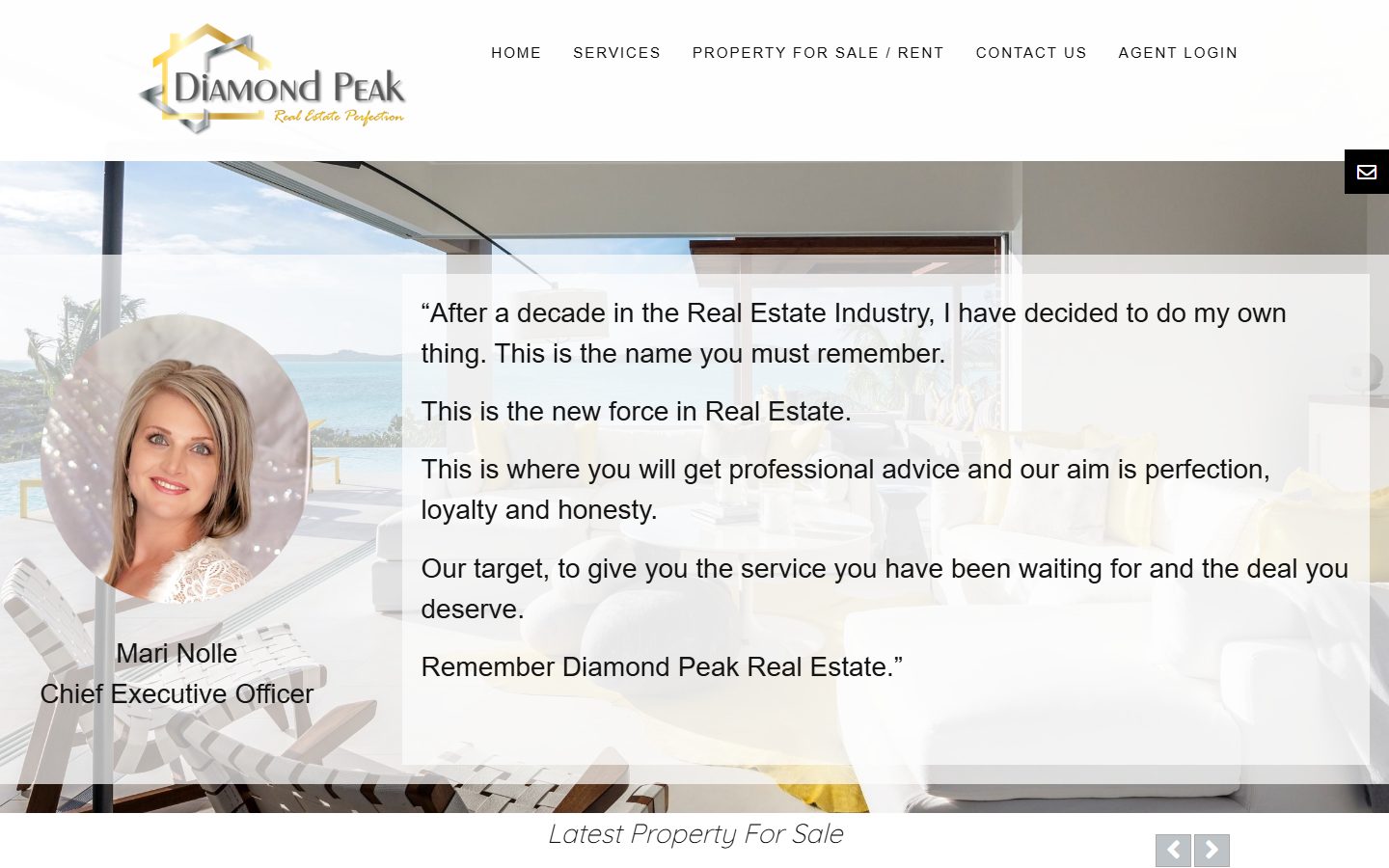 Diamond Peak's old website on a desktop