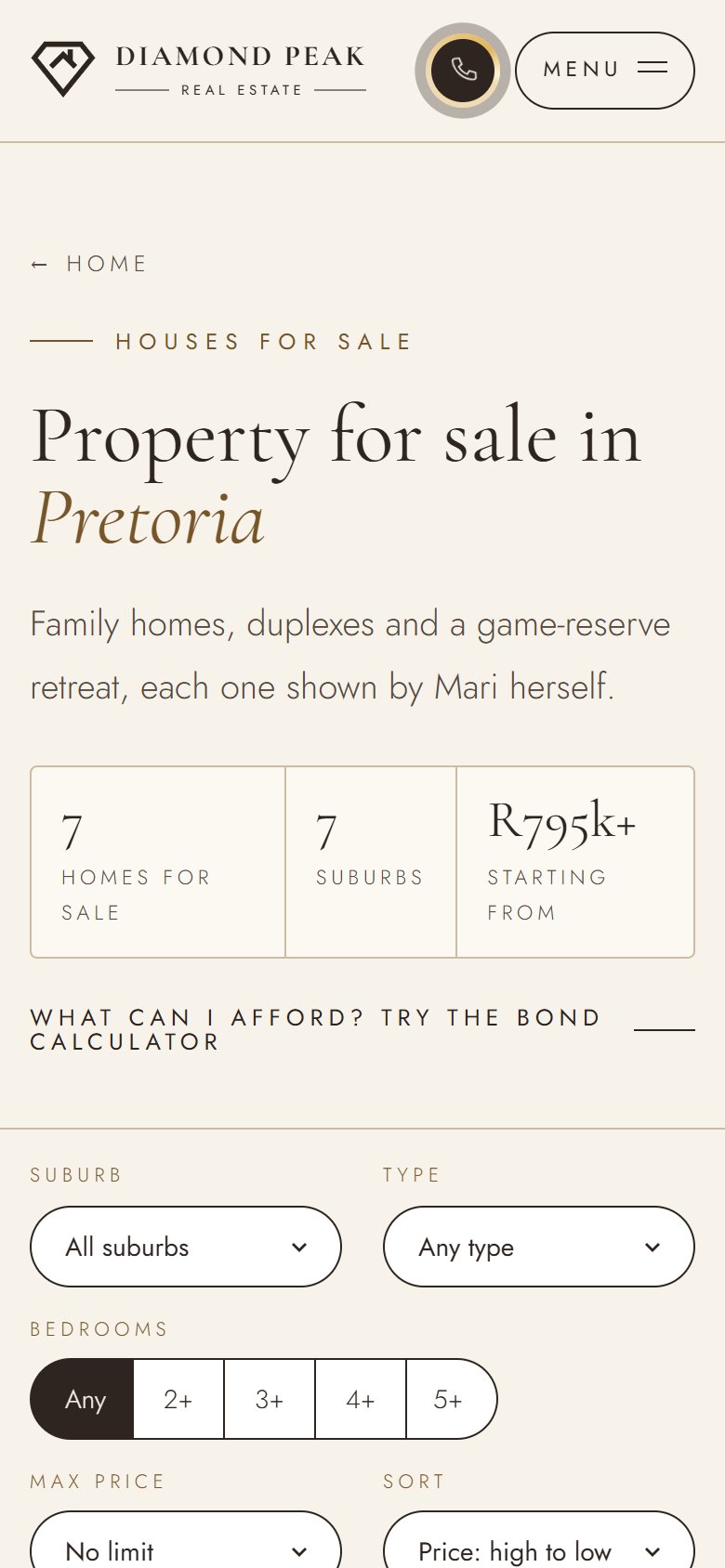 Property search on a phone