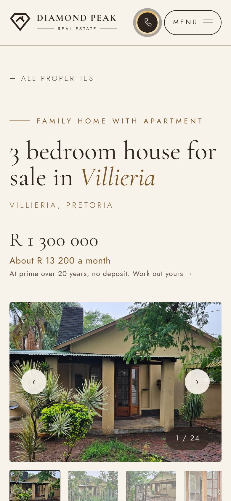 A Diamond Peak listing on a phone