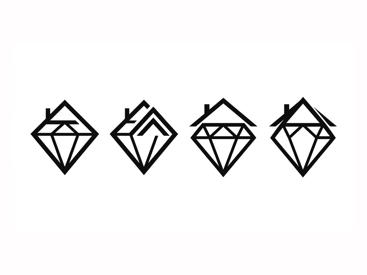 First logo ideas: a diamond with a roof