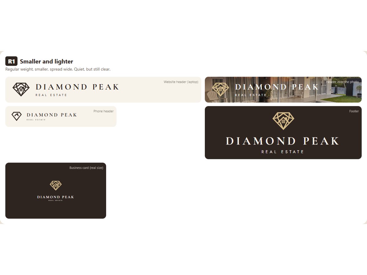Tests of how bold the name Diamond Peak should be